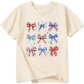 Goengmo Girl American Flag Shirts Bow Tshirt 4th of July Shirt Cotton Short Sleeve Tees 2-12 Years