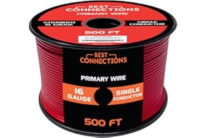 BEST CONNECTIONS Automotive Primary Wire - 500ft (Various Color Options) | Ideal for Trailer, Speaker, and Lighting Circuits | Durable Primary/Remote, Power/Ground Electrical Wiring (Red, 16 Gauge)