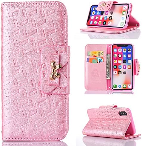 iPhone X Wallet Case, Wastou Protective Leather Flip Cover Card Holder Wallet Case with Money Slot Magnetic Closure for Apple iPhone X (Pink)