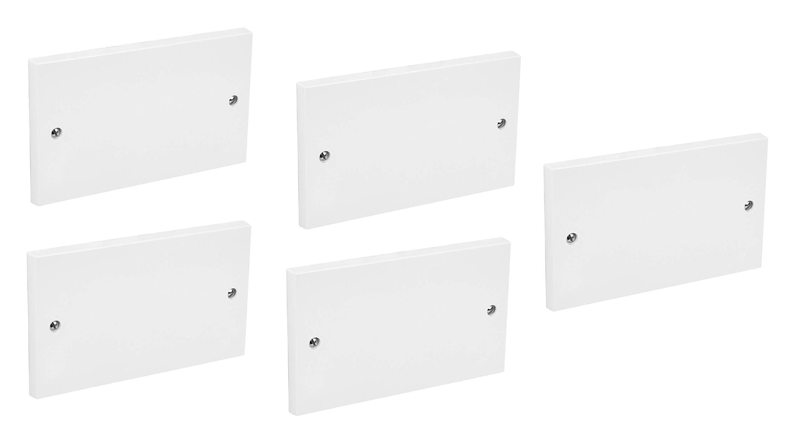 Invero Pack of 5 - Double Gang Electrical Blanking Plate - Standard White Cover Plate for 2 Gang Plug Socket - Square Finish Edge