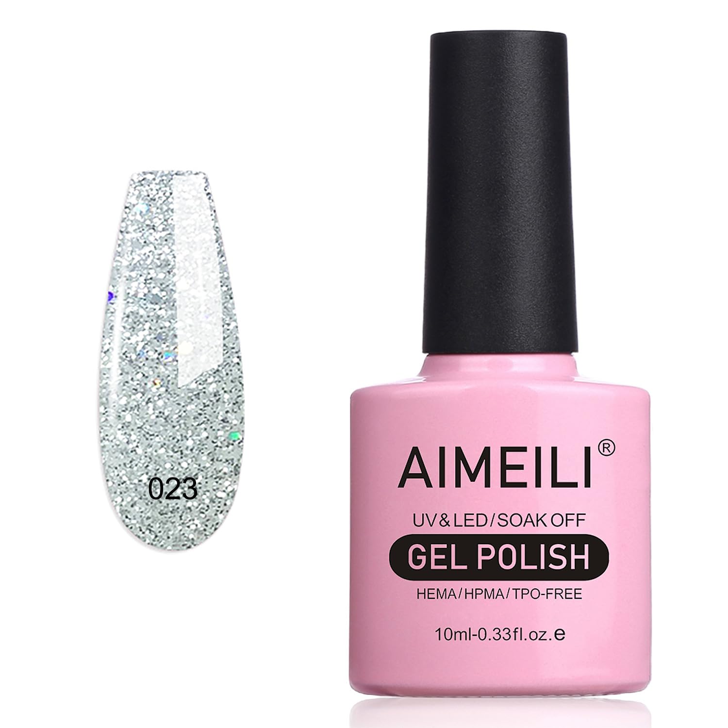 AIMEILI Gel Nail Polish Shimmer Glitter, UV/LED Soak-Off Gel Polish Nail Gel, Nail Art Manicure Salon DIY at Home, Long Lasting 10 ml - Silver Glitter Explosion (023)