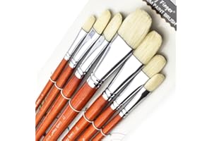 Professional Hog Bristle Filbert Oil Paint Brushes Set, 7pcs Long Wooden Handle Natural Chungking Hog Bristle Acrylic Paint B