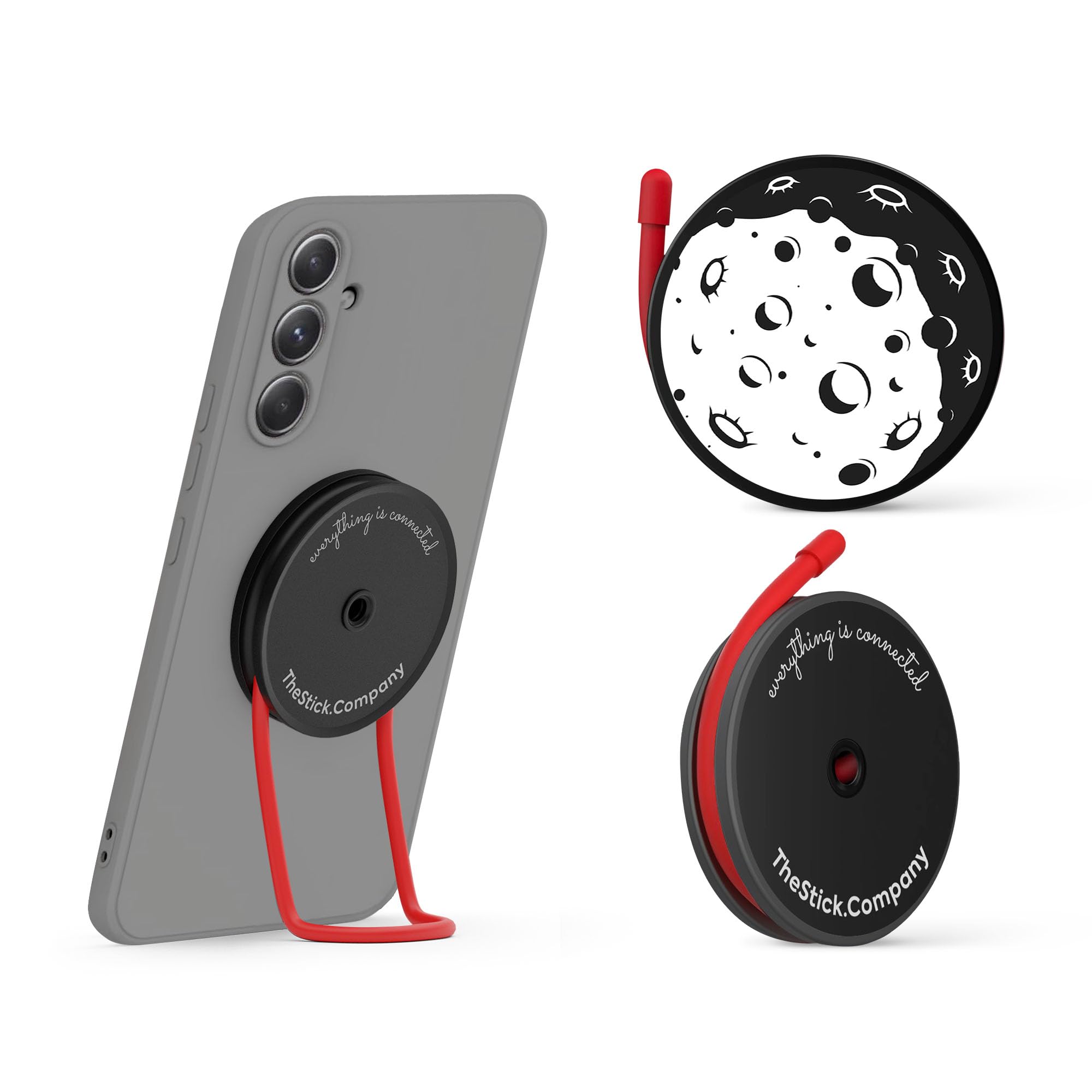 IMStick Magnetic Phone Grip, Magnetic Phone Holder, Phone Stand, Car & Bike Phone Mount, Phone Kickstand, Flexible Silicone Wires for All Surfaces Included, NOT Compatible with MagSafe - Moon