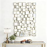 NXHOME Gold Modern Wall Mirror - 45"×30" Large Metal Framed Decorative Mirror, Unique Mosaic Design Wall Mirrors for Living Room Entryway Hallway Home Art Decor
