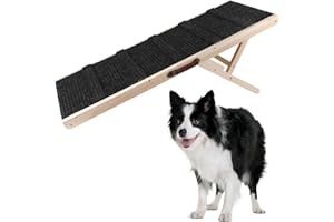 Lynndia Dog Ramp, Wooden Adjustable Pet Ramp for All Dogs and Cats, 43” Long Ramps with 7 Height from 14” to 26”, Non-Slip Folding Dog Car Ramps for SUV, Bed, Couch