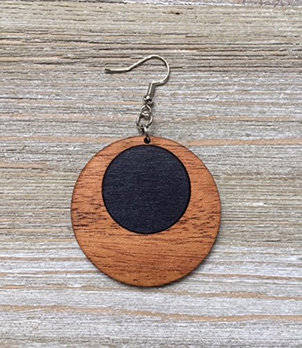 SALE! Black Dot Wood Offset Hoop Earrings from Reclaimed Mahogany and Black Stained Maple