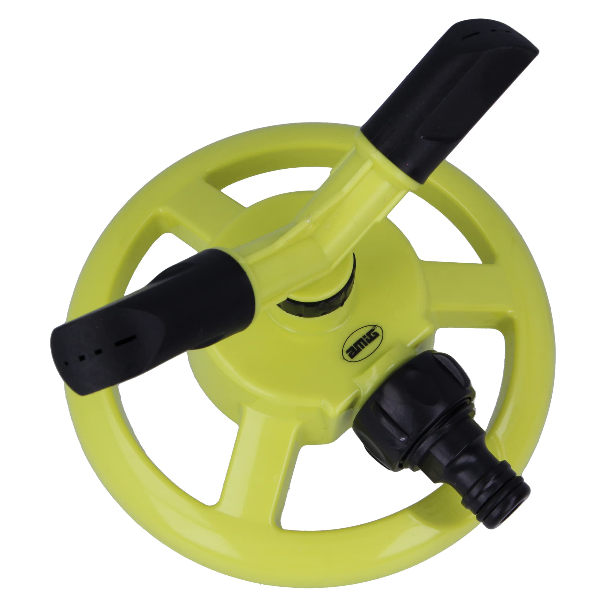 Amig - Rotating Sprinkler with 2 nozzles - for Lawn Overlay - Ø150 x 110 mm - 2 Swivel arms and Quick Connector - Surface Area up to 34 m² - ABS Plastic - Pistachio Green and Black