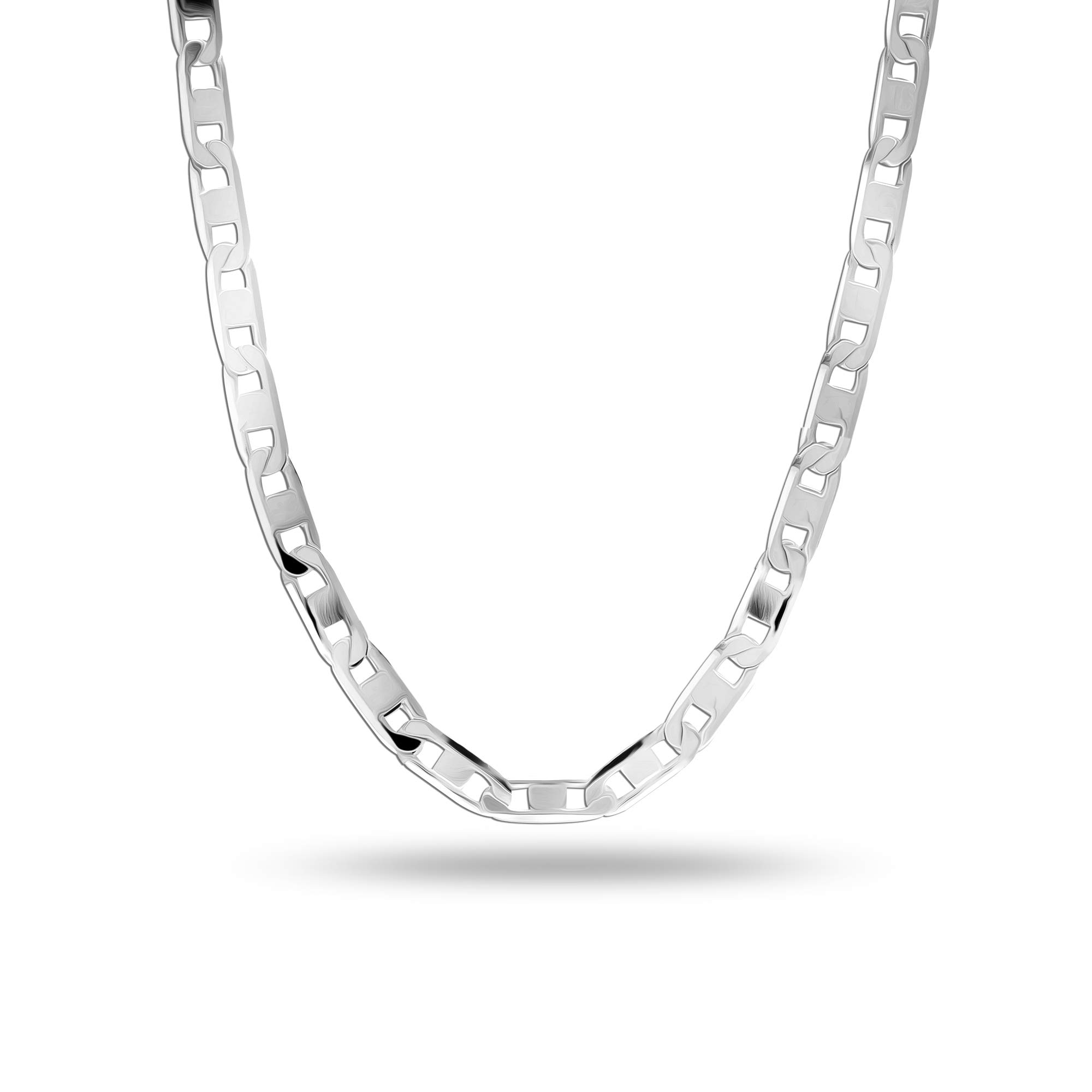 LeCalla Links 925 Sterling Silver Italian 3 MM Diamond-Cut Solid Flat Mariner Link Chain Necklace for Men and Women 22 Inches