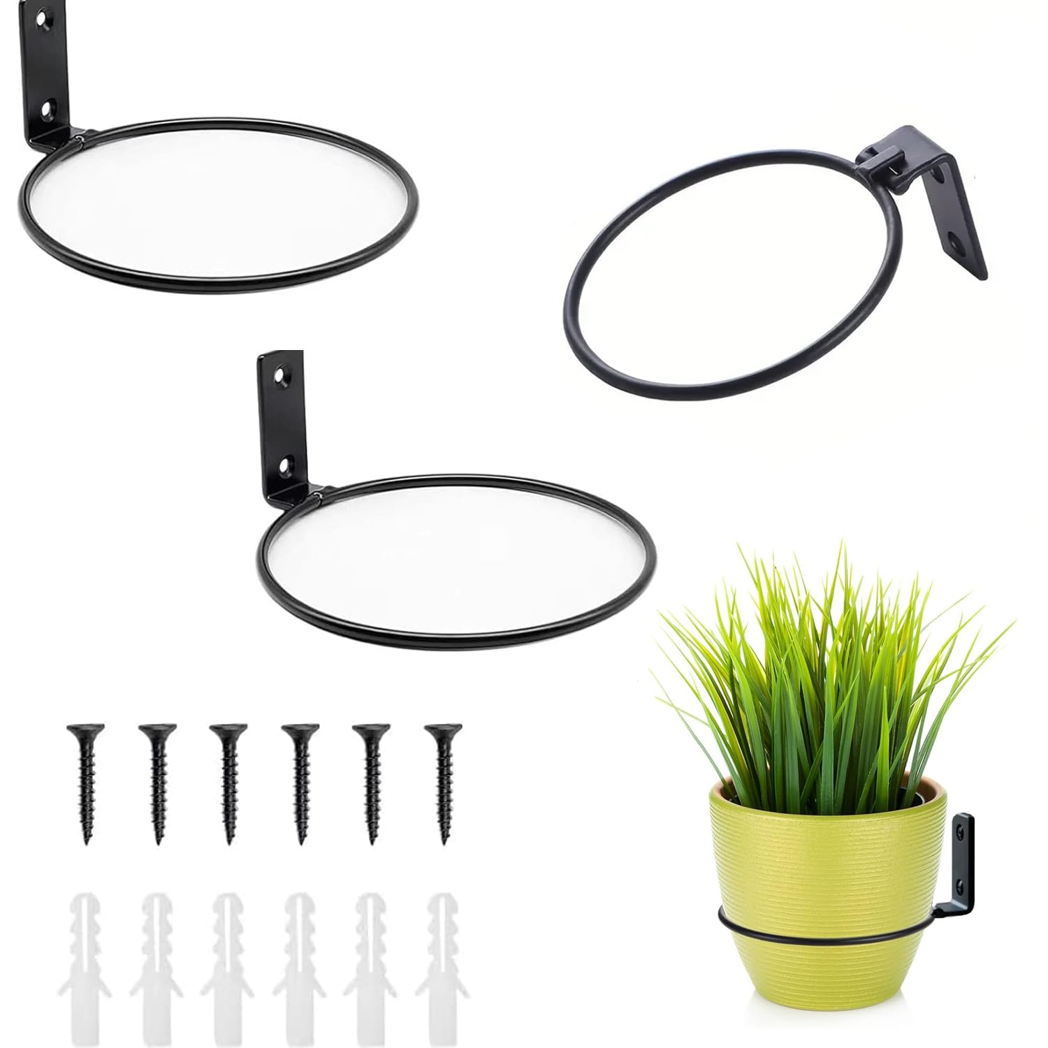 Ompinda Flower Pot Holder Ring, 3 Pack Collapsible Metal Wall Mounted Metal Planter Hangers Ring with Screws for Indoor Use and Outdoor Garden Decor (5 inch)