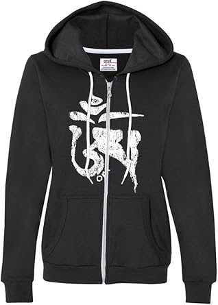 Ladies Tibetan OM Full Zip Hoodie: Clothing