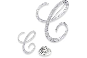 SINNKY A-Z Woman’s Letter Initial Brooch Pins, Silver Clear Crystal Rhinestone Breastpins Letter Stocking Pins 2size/package