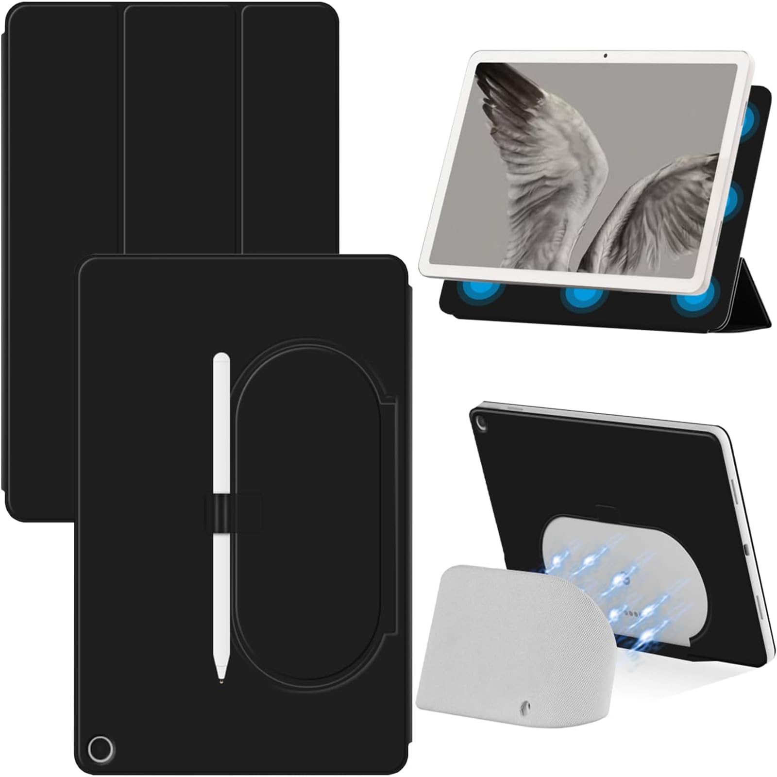 Miimall Compatible with Google Pixel Tablet Case, Ultra Slim Lightweight PU Leather Protective Shell Anti-Scratch Full Coverage Magnetic Bumper Flip Cover for Google Pixel Tablet (10.95" 2023)-Black