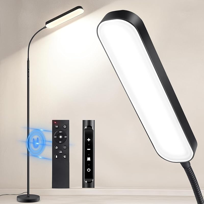 OUTON LED Floor Lamp 15W 1500LM Dimmable 4 Color Temp Remote Touch Black