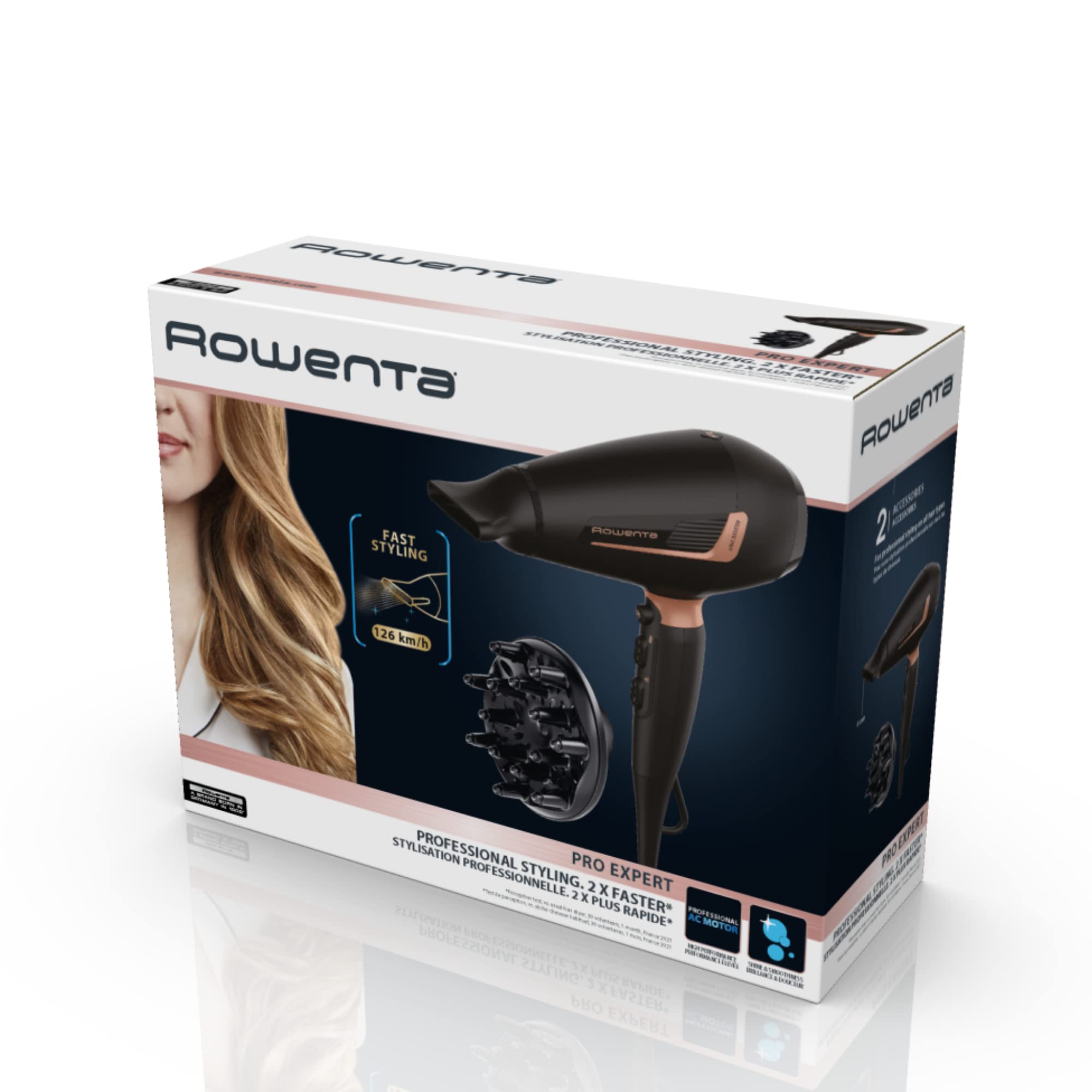 Rowenta Pro Expert Haartrockner, 2200-Watt-Pro-AC-Motor, besonders schnelle Trocknung, Ionen-Booster-Technologie, vielseitiges Zubehör, einfach zu bedienen, Kaltstufe, Schwarz/Roségold, CV8830F0 4