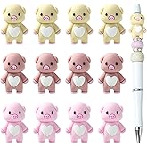HUAAPLEVLA 12 Pcs 3D Pig Silicone Beads for Keychain Making Animal Focal Beads for Pens Cute Cartoon Focals for Bracelets Lanyards and DIY Crafts Jewelry Making