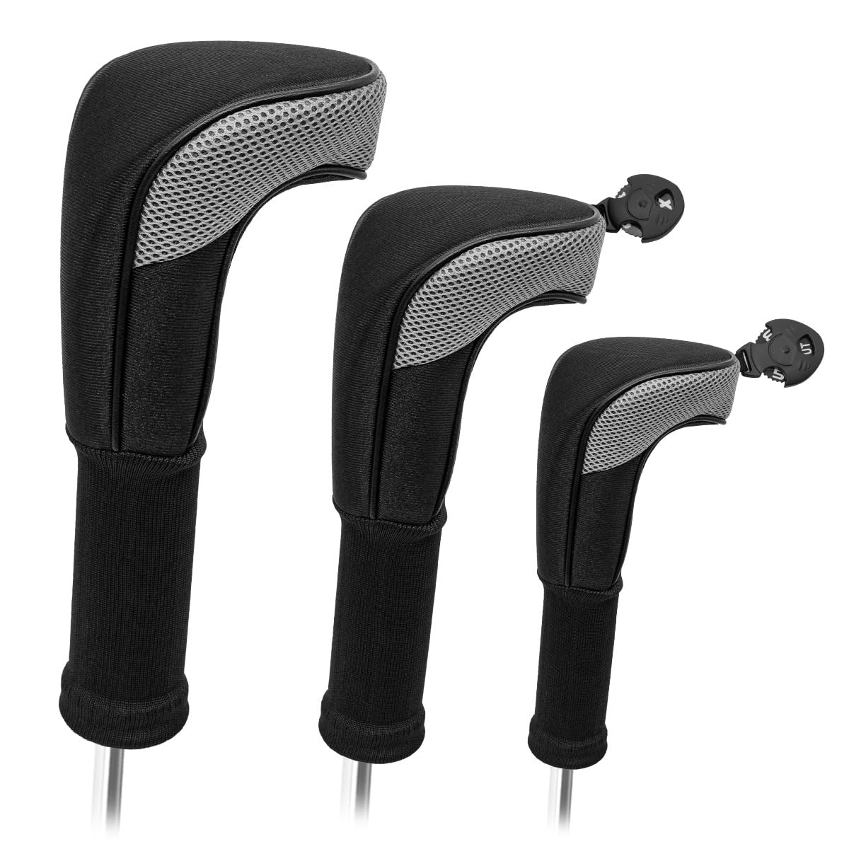 FUZVOL Golf Club Headcover Set Premium Quality,Golf Driver Head Cover 3pcs Universal Fit Covers For Wood Driver, Fairway, HybridsGrey