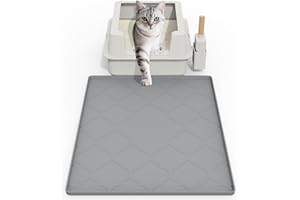 kixcvdm Cat Litter Box Mat, 28" X 22" Large Silicone Cat Litter Trapping Mat, Easy Clean for Scatter Control, Soft on Kitty Paws, Waterproof, Urine-Proof, Non-Slip Kitty Litter Mat for Floor, Gray