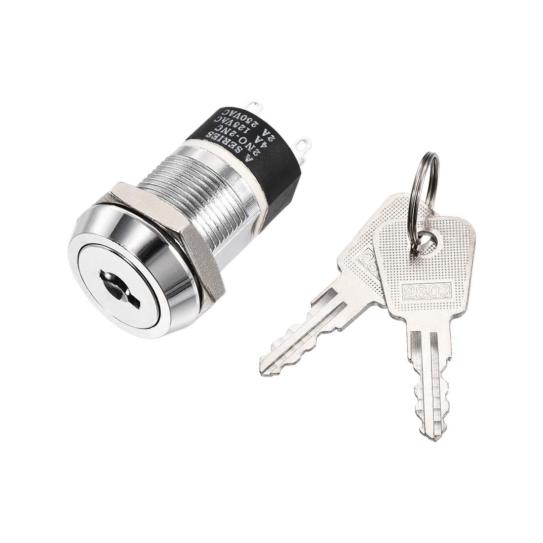 Sourcingmap 19mm 2 Positions Key Locking Push Button Switch with 2 Keys 2NC-2NO S2803 1pcs