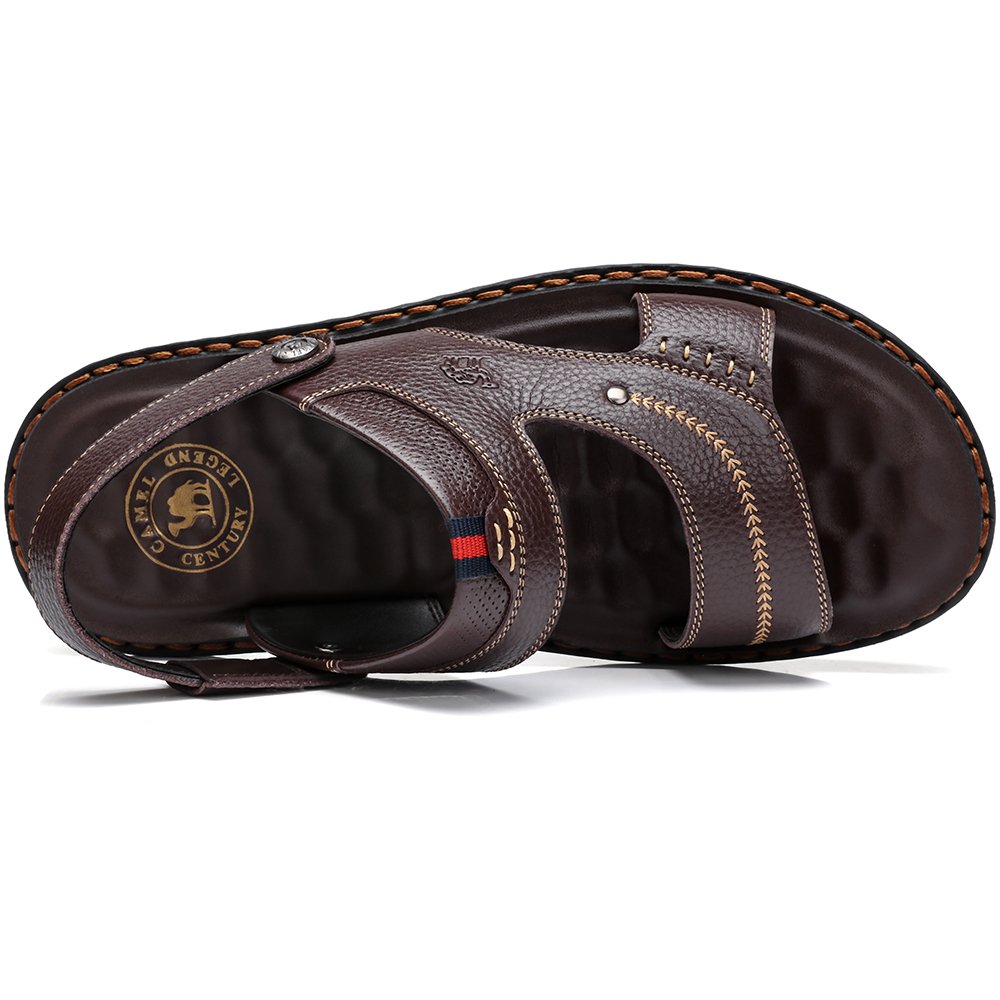CAMEL CROWN Hombres Sandalias de Cuero Sandalias con Puntera Abierta Sandalias de Negocios Casual Zapatillas Blancas de Playa de Verano Zapatillas Flip Flop,Marrón 41EU