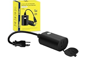 Minoston Zwave Outlet Plug, 800 Series Outdoor Z-Wave LR Smart Plug, On/Off Switch, Z Wave Hub Required, IP65 Weather-Resistant Waterproof, Built-in Repeater, Compatible with SmartThings Black (MP22Z)