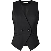 Belle Poque Sleeveless Vest Tops for Women 2026 Dressy Lightweight V Neck Button Suit Waistcoat Vests with Pockets