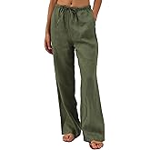 Amazhiyu Womens Pure Linen Summer Drawstring Flowy Wide Leg Pants with Pockets