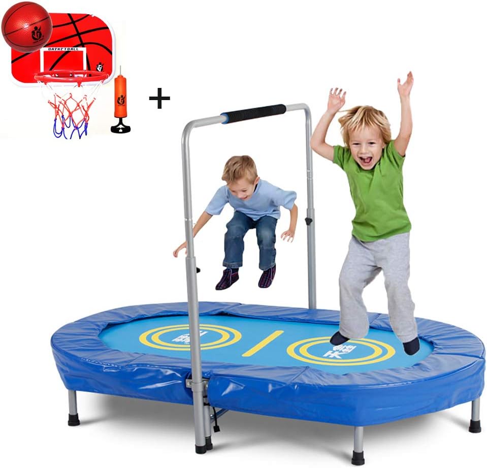 AZCSPFALB Trampoline for Kids Trampoline with Adjustable Handle,Unisex-Youth Junior Bouncer Children's Trampoline,Sturdy and Stable Big Space Indoor Outdoor Trampolines for Adults and Children