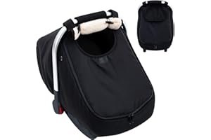 THE KENKYO Winter Baby Car Seat Cover, Infant Car Seat Cover with Thickened Fleece Lined, Warm Carseat Covers with Side Breathable Holes, Baby Carrier Canopy with Privacy Flip for Rain Snow Cold Weather