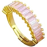ChungLong0593 Colorful Open Adjustable Cubic Zirconia Cut Eternity Ring Women's Fashion Pink Ruggle Stone Stacked Jewelry Birthday Gift