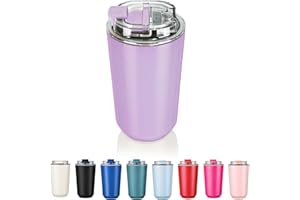 Puraville Insulated Tumblers with Lid, 14 oz Travel Coffee Mug Stainless Steel Vacuum Thermos Cup, 10/14 oz Leak Proof Reusable Double Walled Coffee Tumbler for Iced and Hot Drinks,Lilac