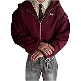 GORGLITTER Men's Y2k Hoodie Letter Embroidered Zip Up Designer Baggy Hooded Sweatshirts Jacket