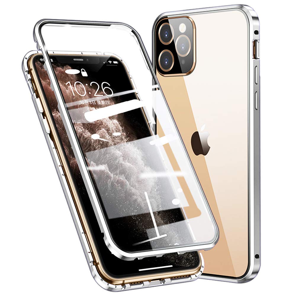Colala Case For iPhone 12 Mini Magnetic Adsorption Cover Technology Metal Frame Case Aluminum Front and Back 9H Tempered Glass360° Ultra Slim Protection Case - Silver — image 1