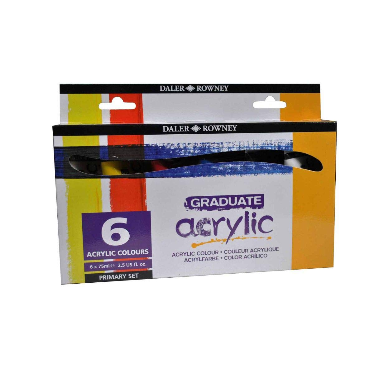 Daler-Rowney Graduate Acrylic Paint, 2.54oz - 75 ml, Cardboard Box, Primary Set, 6 Assorted Colours
