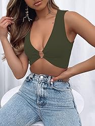 AEVZIV Sexy Crop Tops for Women Sleeveless Deep V