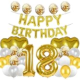 WXLWXZ 18th Birthday Decorations for Girls, Gold Happy 18th Birthday Party Decorations,18 Balloon Numbers, Numbers 18 Balloons 40 In, 18th Birthday Decorations for Boys Girls