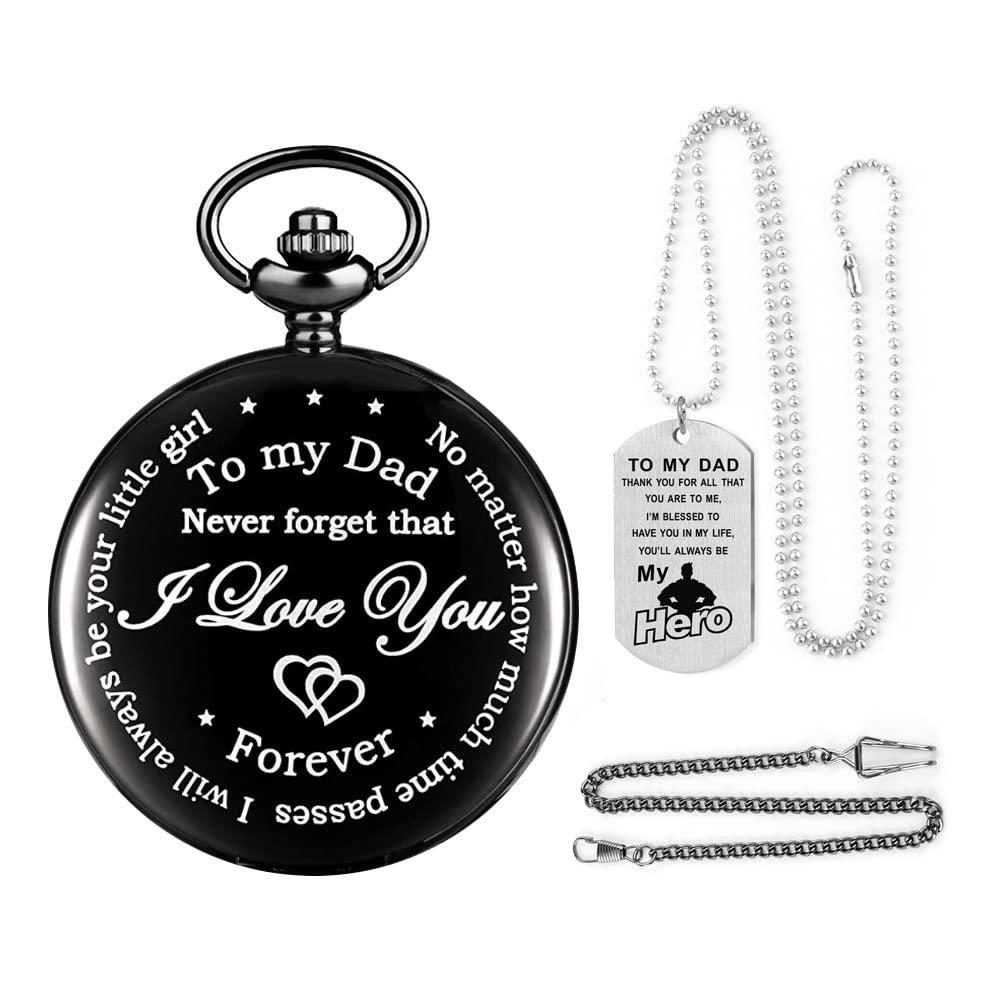 Tiong Personalised Engraved Pocket Watch- to My Dad for Birthday, Valentines, Graduation, Fathers Day Gift, Quartz Pocket Watch for Men with Gift Box