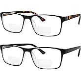 Yogo Vision Bifocal Reading Glasses for Men and Women, Rectangle MultiFocal Readers with Spring Hinges, Retro Design