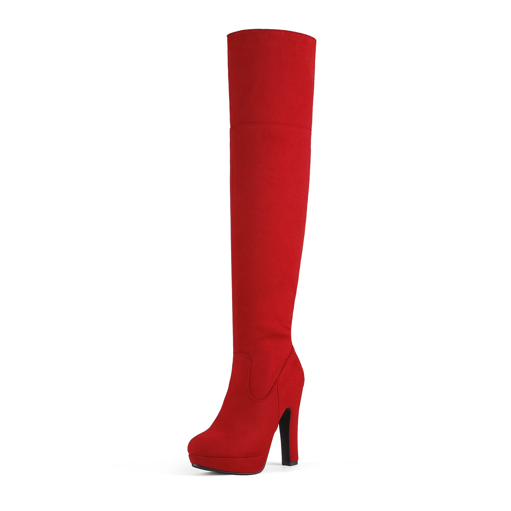 DREAM PAIRS Women's Black Chunky Thigh High Over The Knee High Heel Boots,Size 8,Red,HIGHPLAT Image