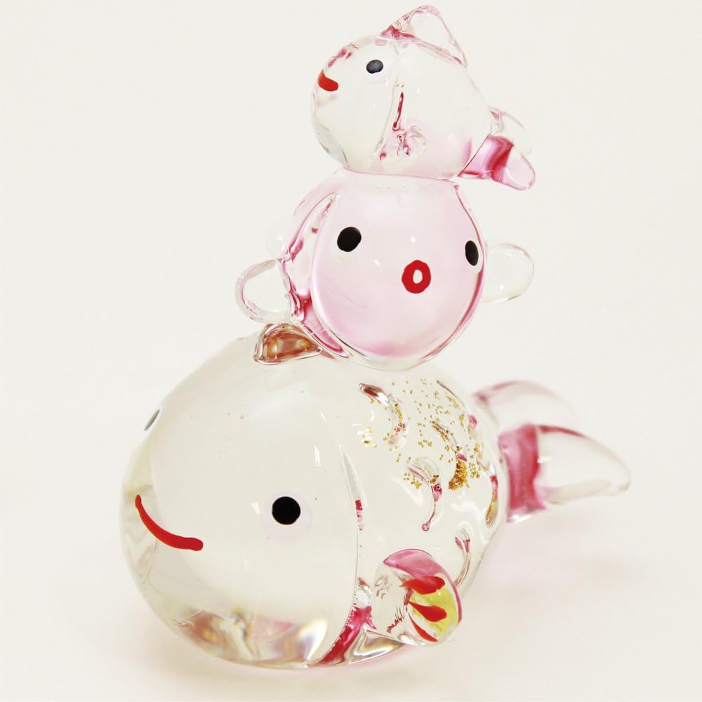 Amazon クリスタル３連福がさね 金魚 ガラス細工 夏の風物詩 置物 人形 和みの和雑貨 置物 オブジェ オンライン通販