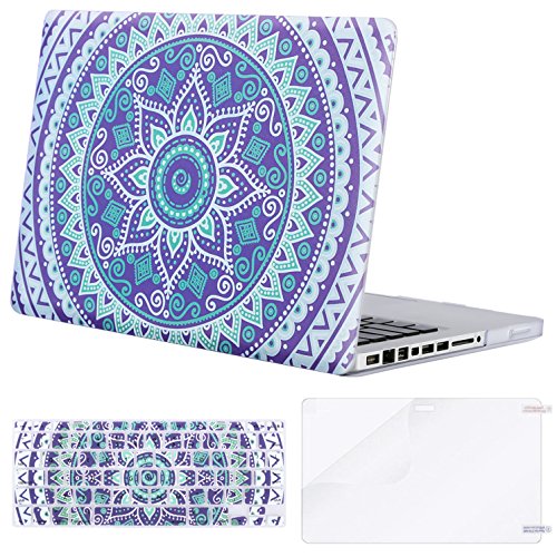 MOSISO Plastic Pattern Hard Case & Keyboard Cover & Screen Protector Only Compatible Old MacBook Pro 13 Inch(A1278, with CD-ROM) Release Early 2012/2011/2010/2009/2008, Ultra Violet&Mint Green Mandala