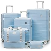 imiomo Hard Shell Luggage Sets 5 Piece for Women, Lightweight Hardside Rolling Suitcase Set with Spinner Wheels and TSA Lock, Blue