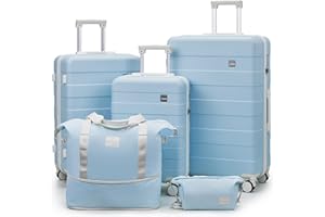 imiomo Hard Shell Luggage Sets 5 Piece for Women, Lightweight Hardside Rolling Suitcase Set with Spinner Wheels and TSA Lock, Blue