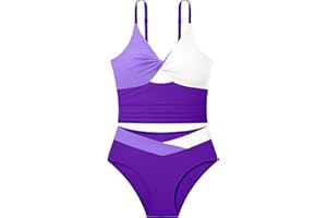Doumlop Girls Swimsuit Color Block Girls Bathing Suit Twist Tankini Set Two Piece Girl Swimwear Bikini Set for 9-16 Years