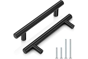 Probrico (5 Pack 3-3/4 Inch Hole Centers Cabinet Handles Black Kitchen Cabinet Pulls, Euro T Bar Drawer Handles Dresser Cabinet Pulls Hardware, 6 Inch Total Length