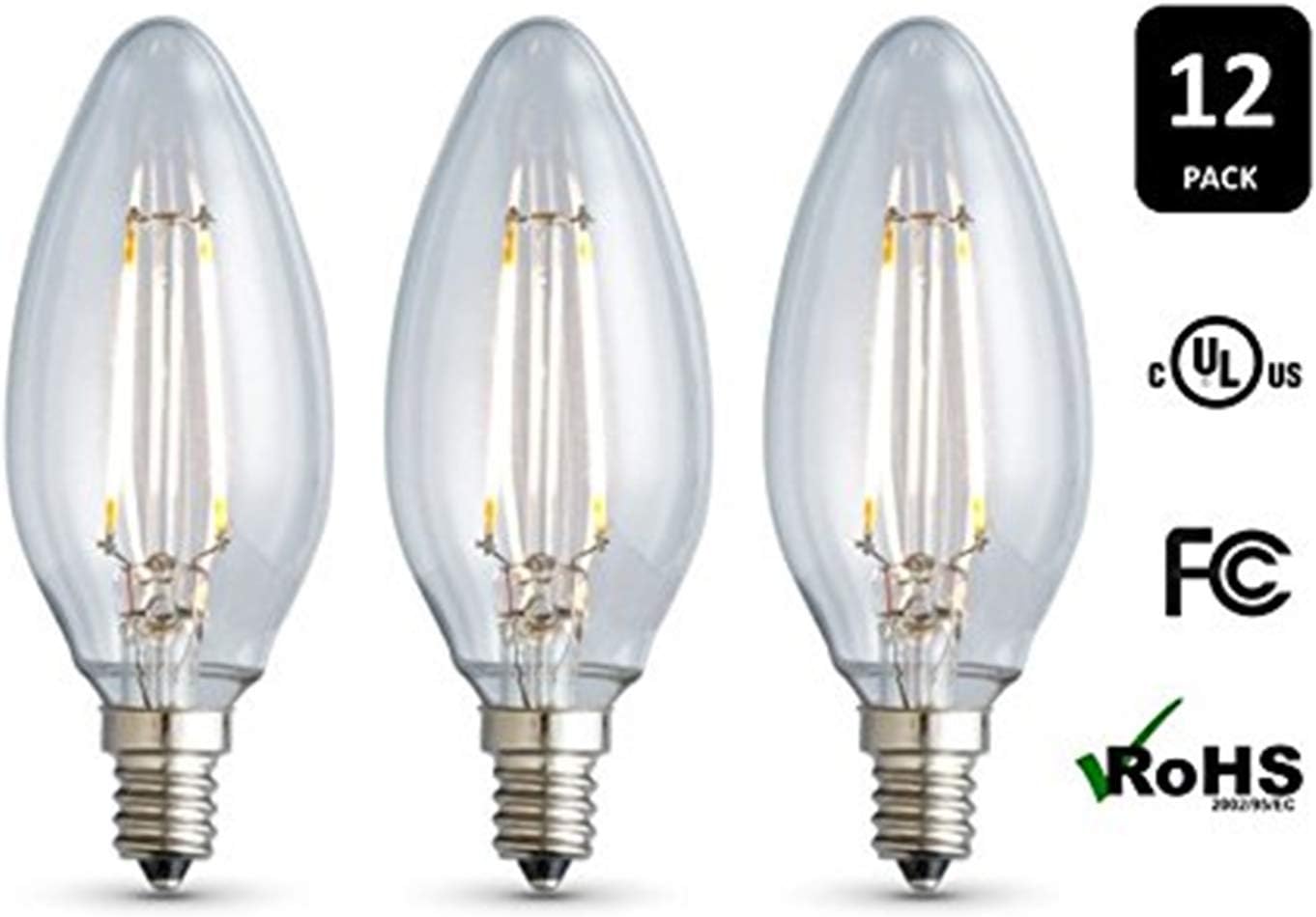 12-Pack Archipelago Dimmable LED Filament Candelabra (B10) Light Bulb, Clear Glass, 2 Watt, Candelabra Base (E12), 2700K (Warm White), Omnidirectional, UL Listed