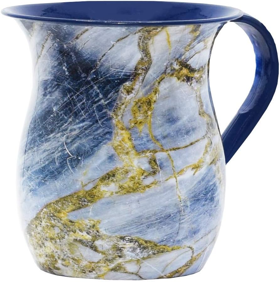 The Kosher Cook Stainless Steel Netilat Yadayim Cup, Blue and Gold Stone Painted Design, Looks Like Ceramic, Rust - Image 3