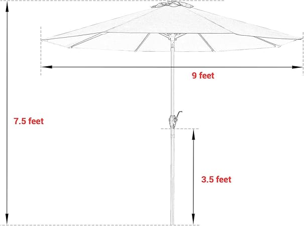 Black Deck Devoko 9 Ft Patio Umbrella Outdoor Table Market Umbrella With Easy Push Button Tilt