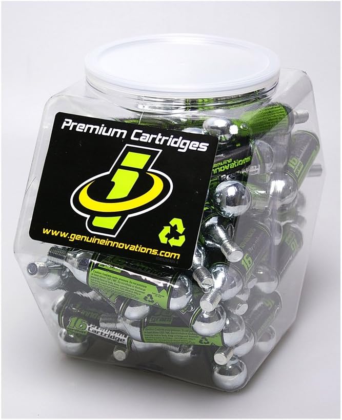 Genuine Innovations Threaded CO2 Cartridge, (Clear Tub of 60)