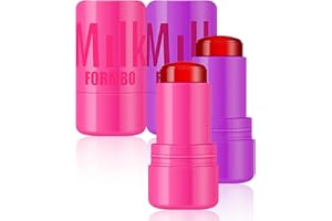 Aaiffey 2 Pcs Milk Jelly Blush,Jelly Tint Blush Stick Sheer Lip & Cheek Stain Milk Cooling Water Jelly Tint Long Lasting Face Blushes, Lip Gloss Cheek Solid Moisturizer Stick (03#+04#)