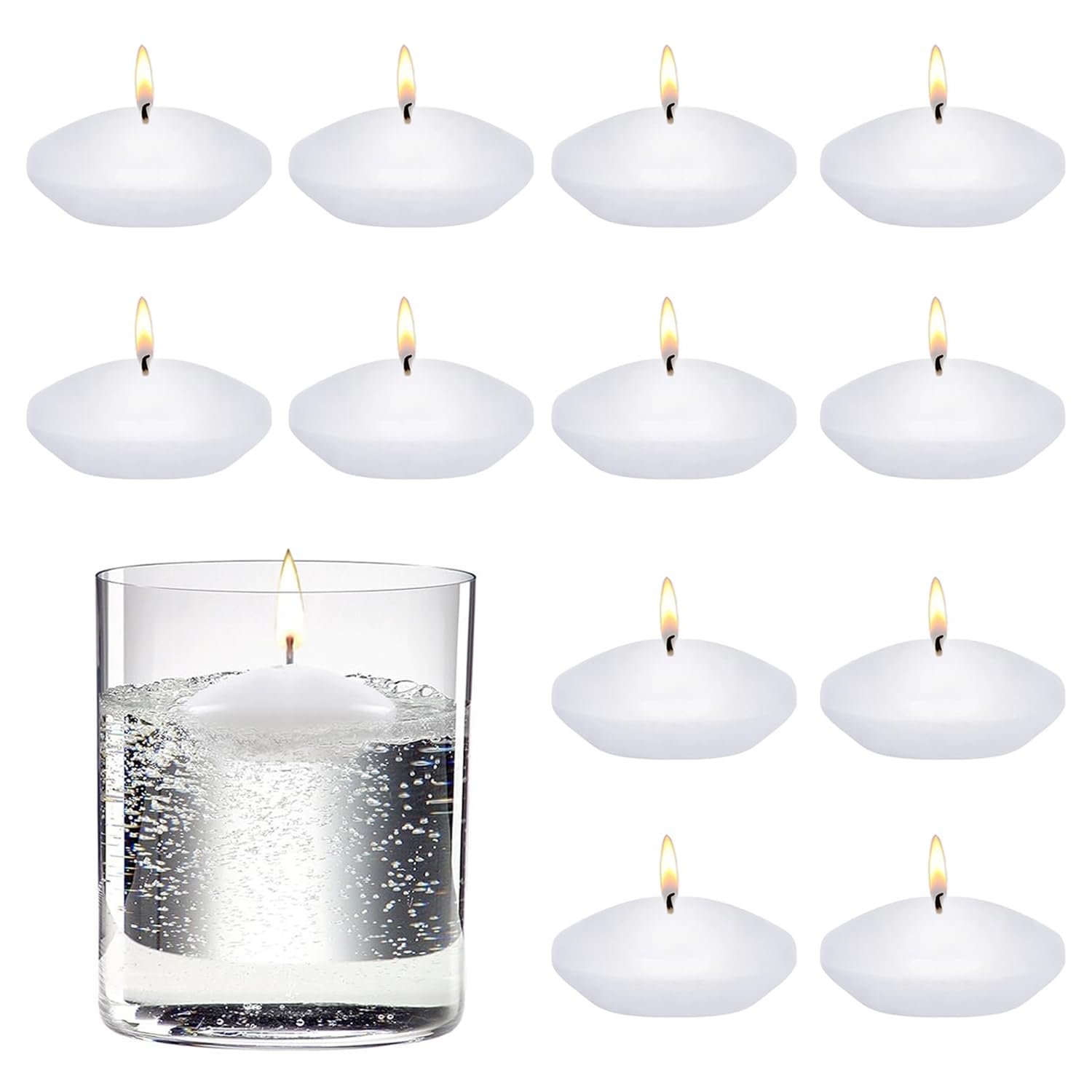 12 Pcs Floating Candles, 1.5 Inch Floating Candles Water Small Round Candle White Candle for Wedding Christmas Table Centrepiece Christmas Table Decoration